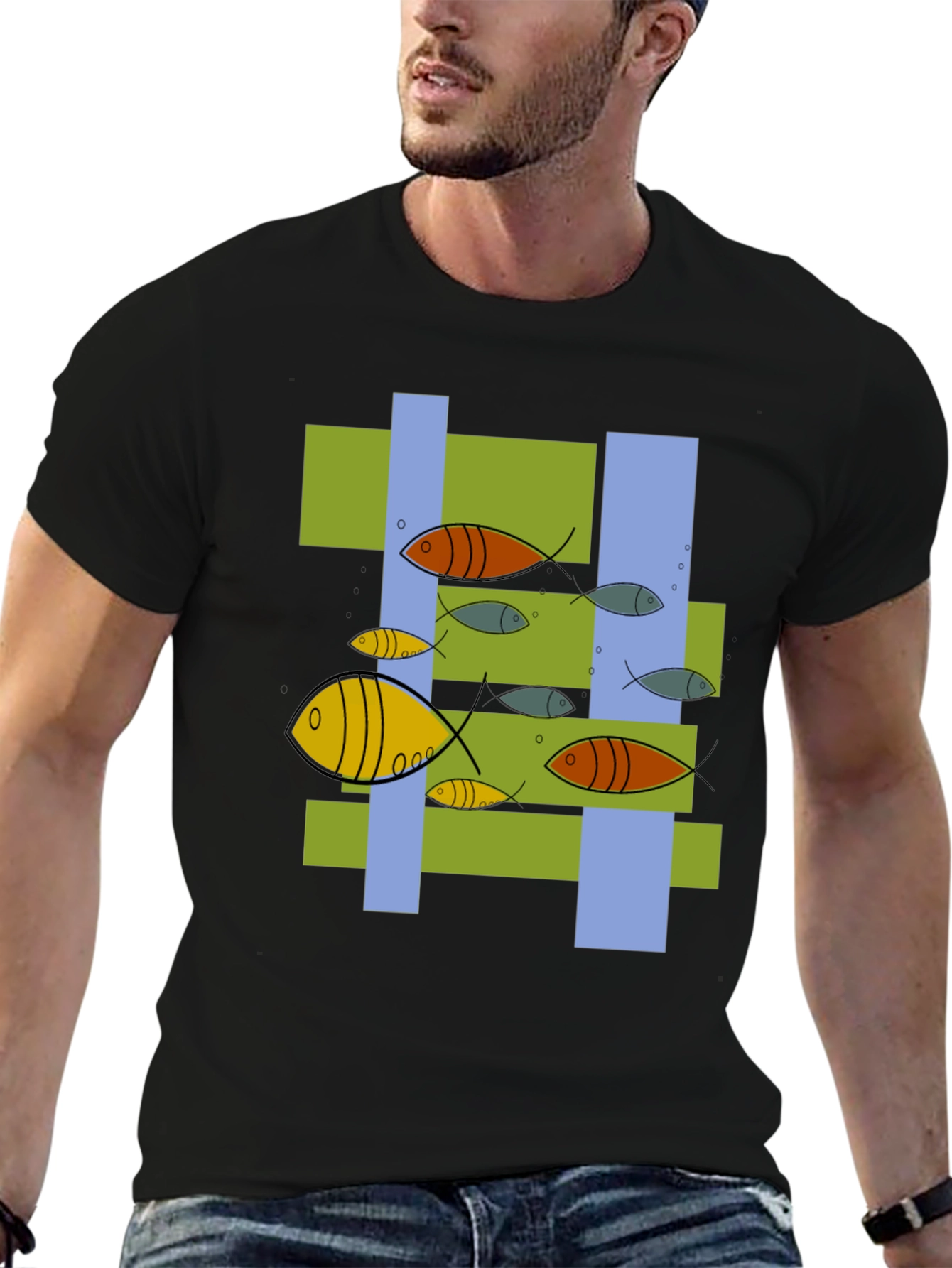 Modern Fish Graphic T-Shirt - Unique Abstract Design