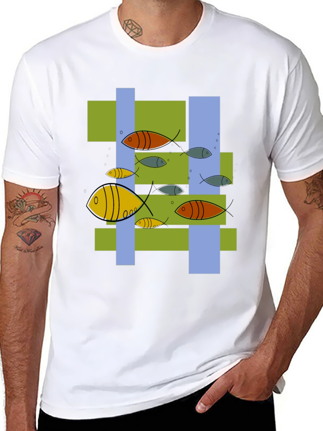 Modern Fish Graphic T-Shirt - Unique Abstract Design