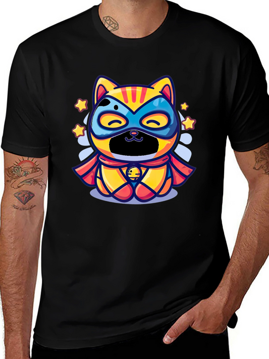 Superhero Cat Graphic Tee - Black