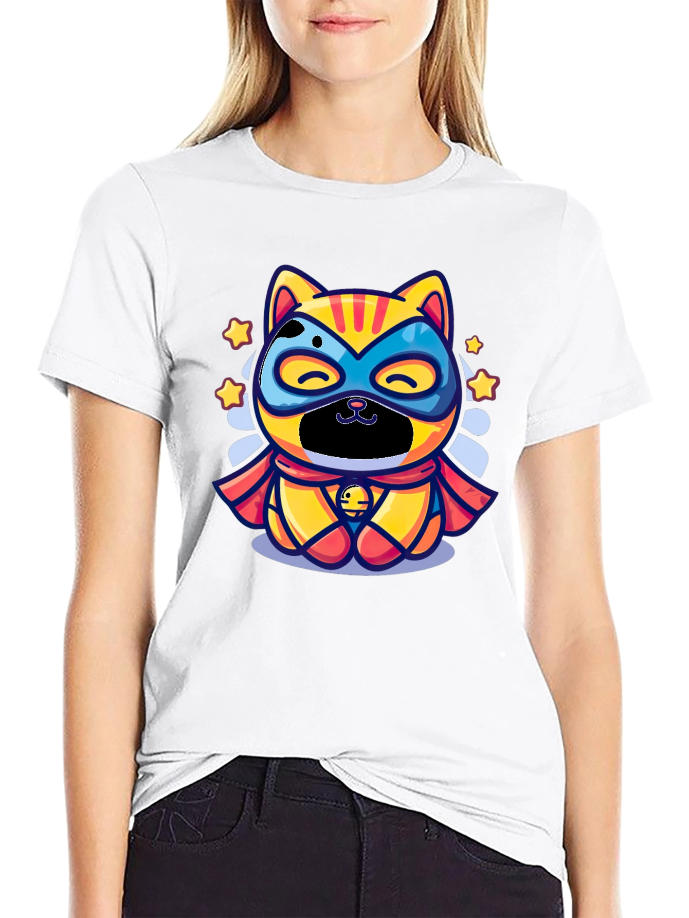 Superhero Cat Graphic Tee - Black