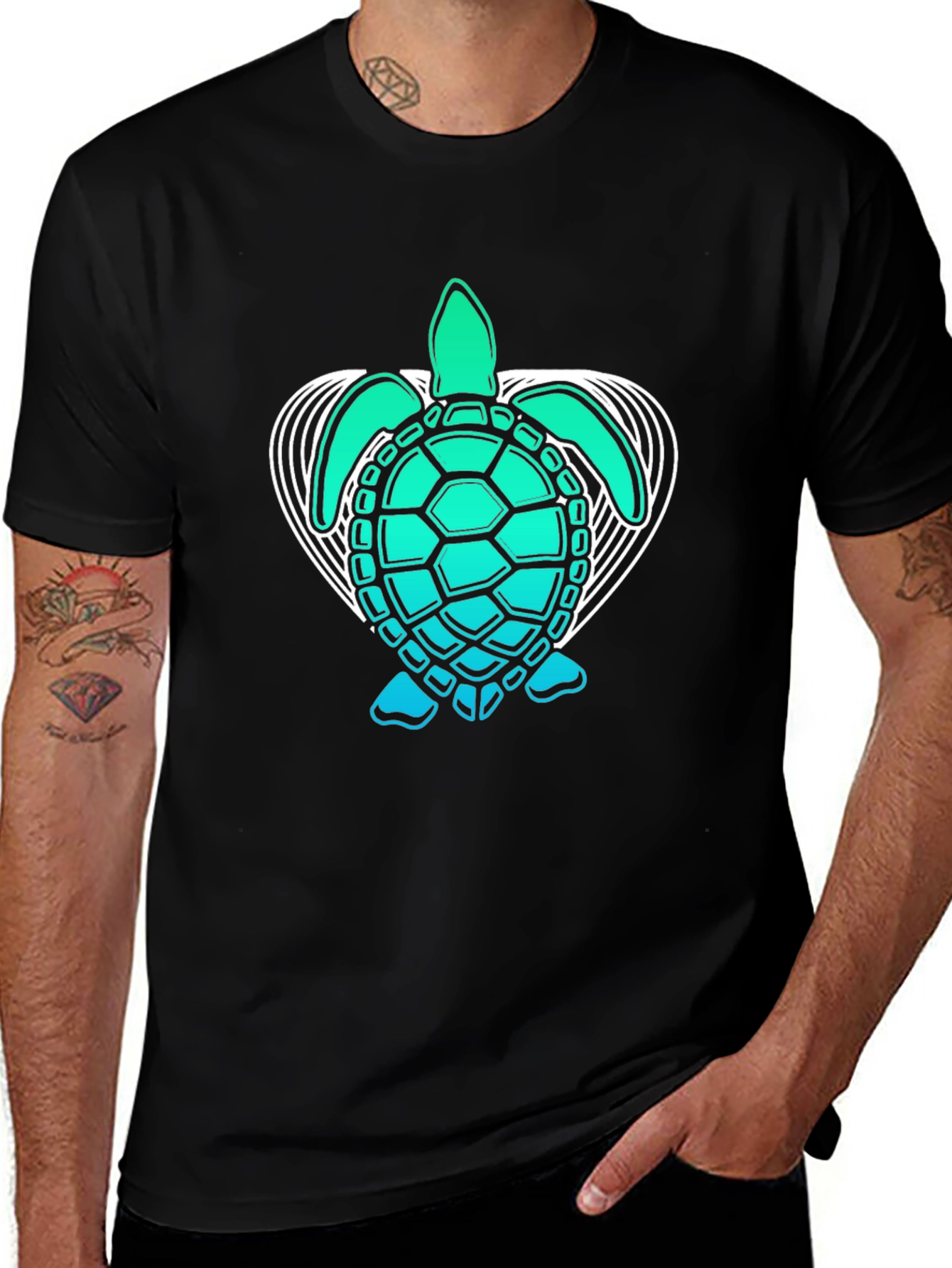 Sea Turtle Graphic Tee - Black Cotton Comfort