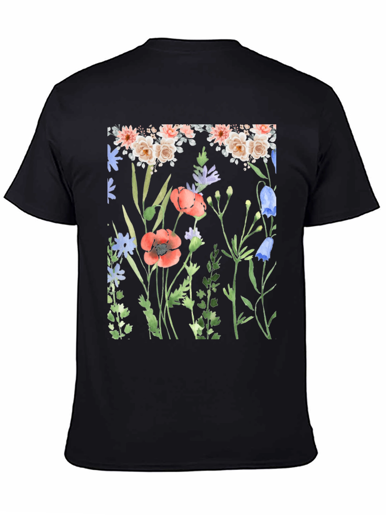 Floral Print Black T-Shirt - Nature Inspired Design