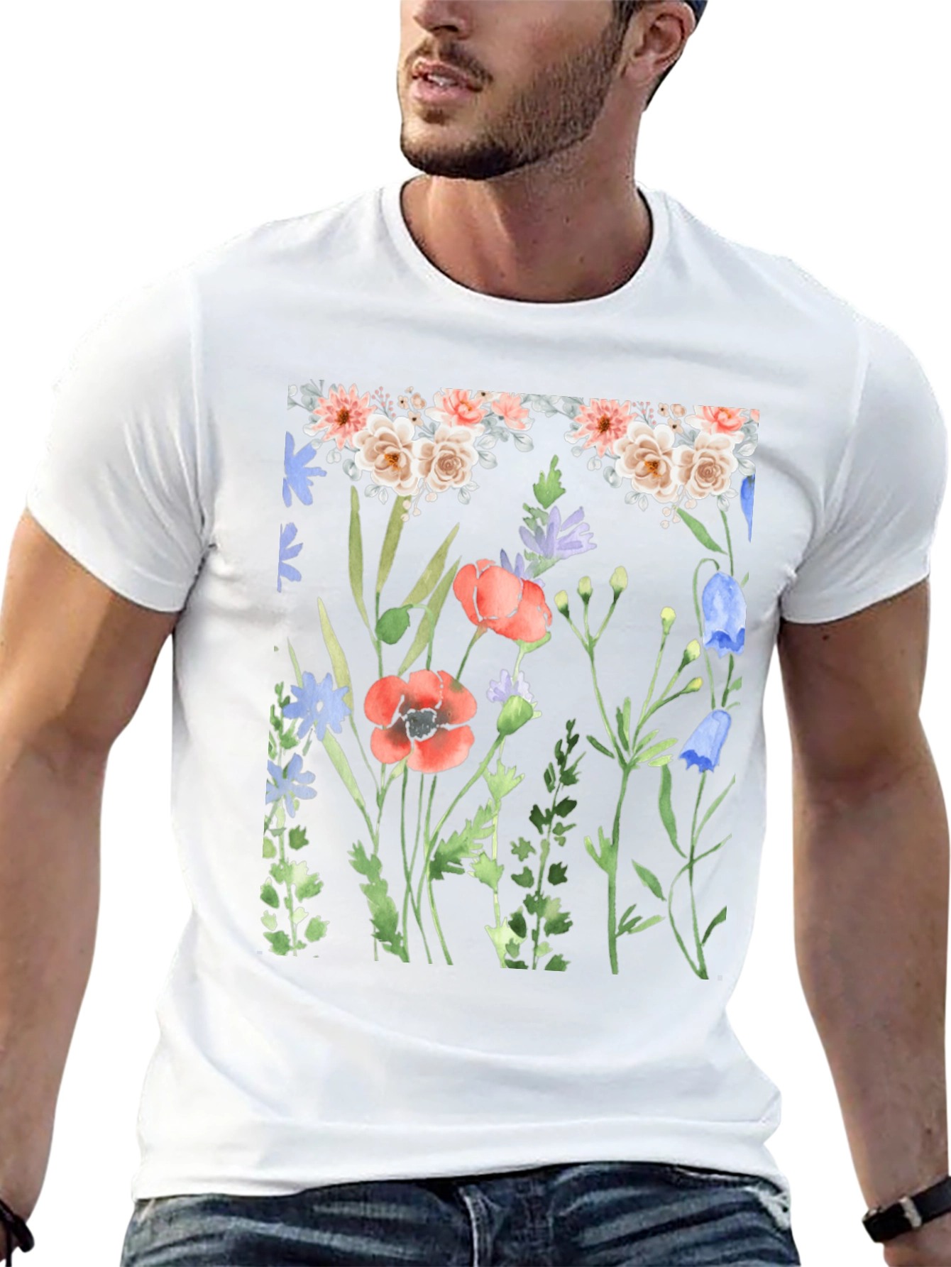 Floral Print Black T-Shirt - Nature Inspired Design