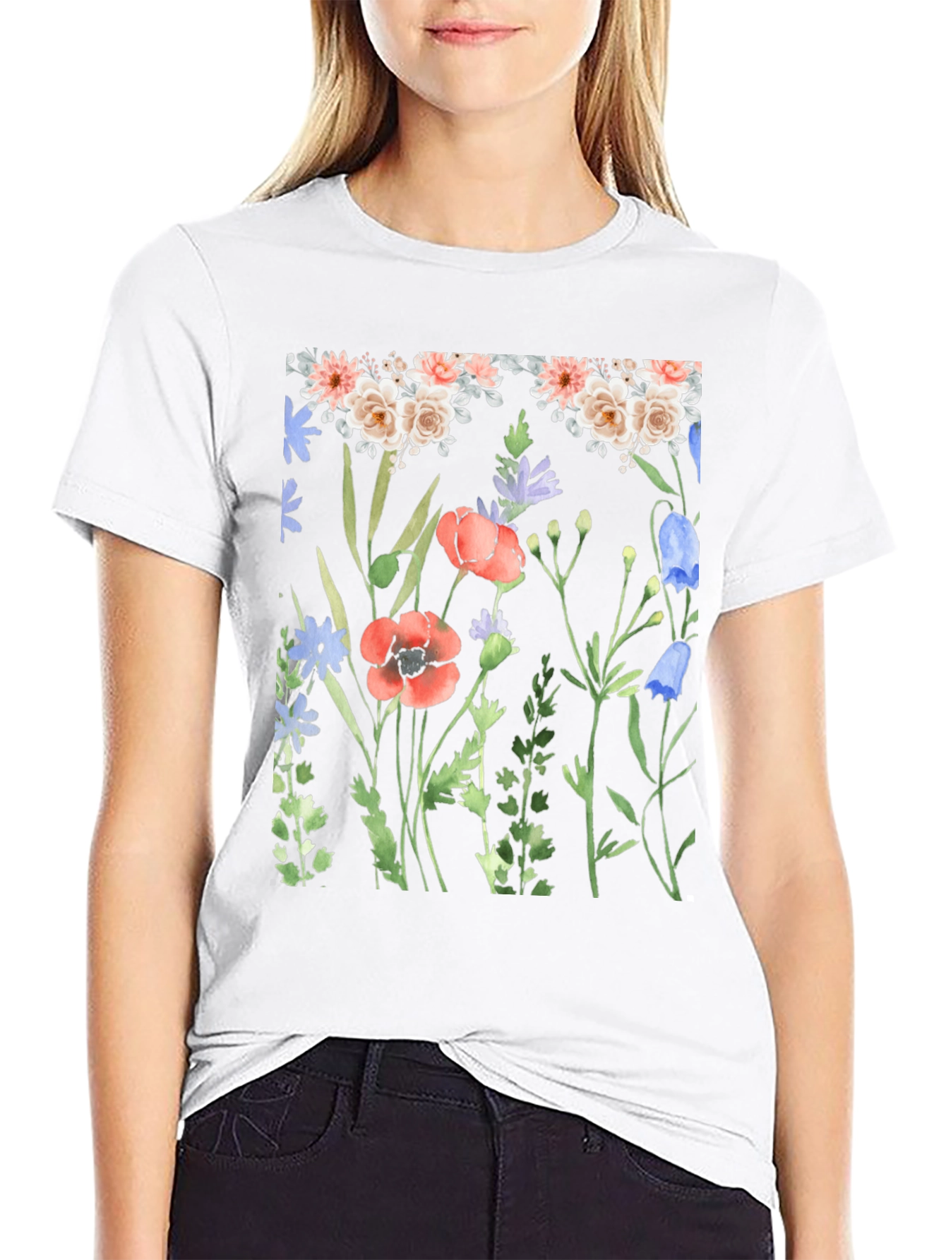 Floral Print Black T-Shirt - Nature Inspired Design