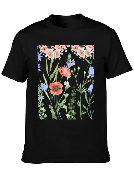 Floral Print Black T-Shirt - Nature Inspired Design