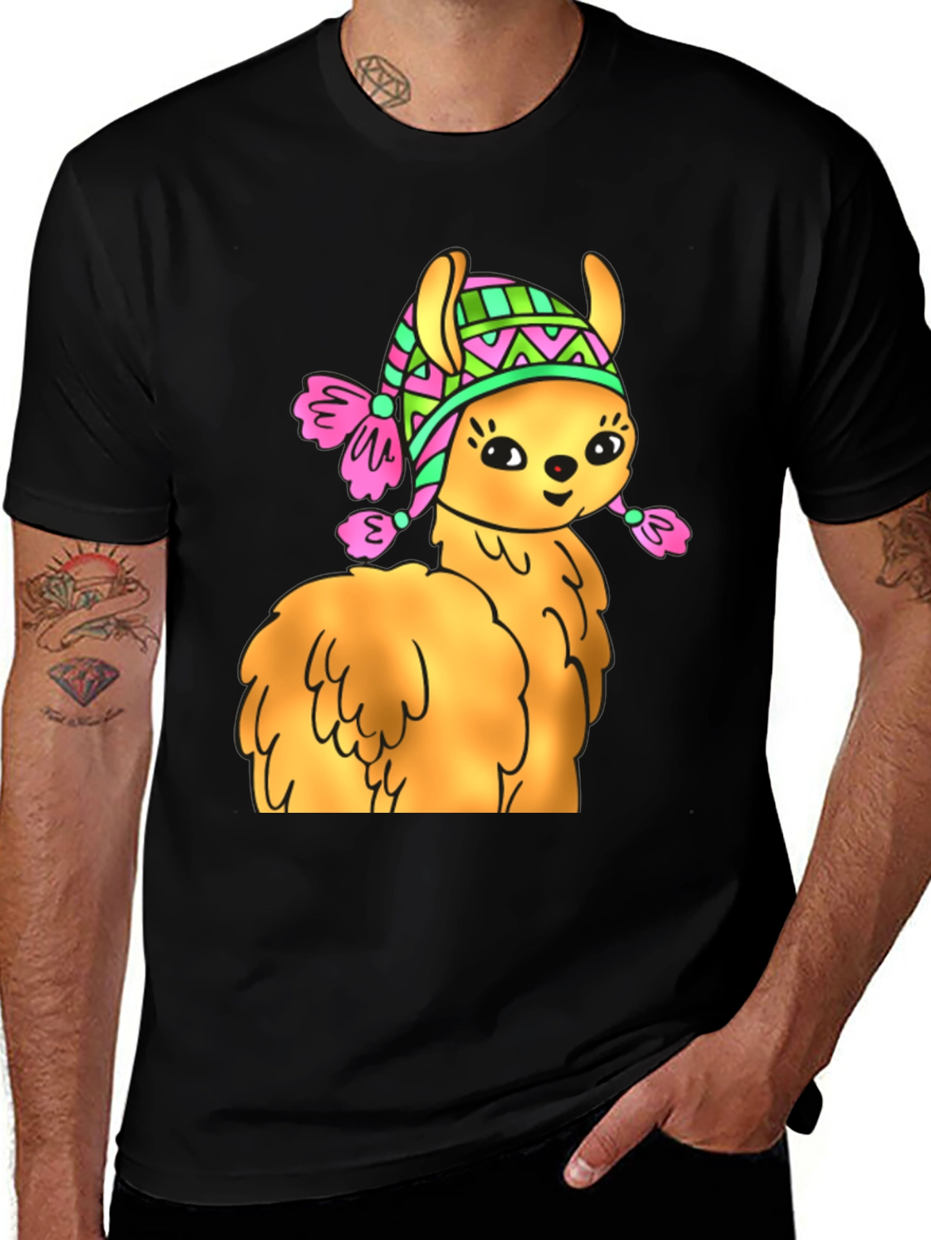 Cute Llama Wearing Hat T-Shirt