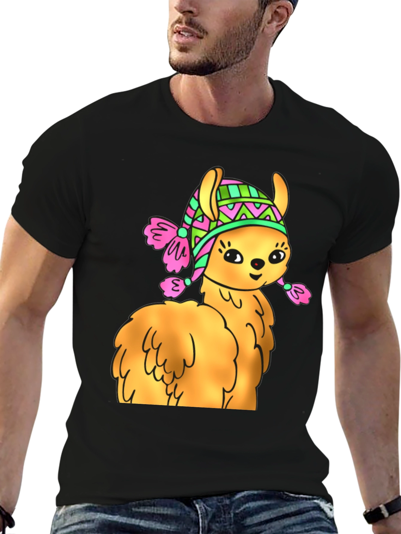 Cute Llama Wearing Hat T-Shirt