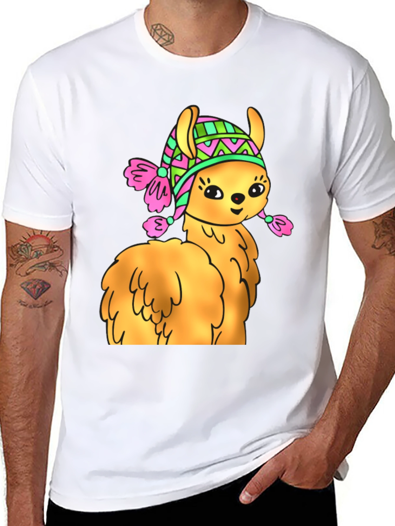 Cute Llama Wearing Hat T-Shirt