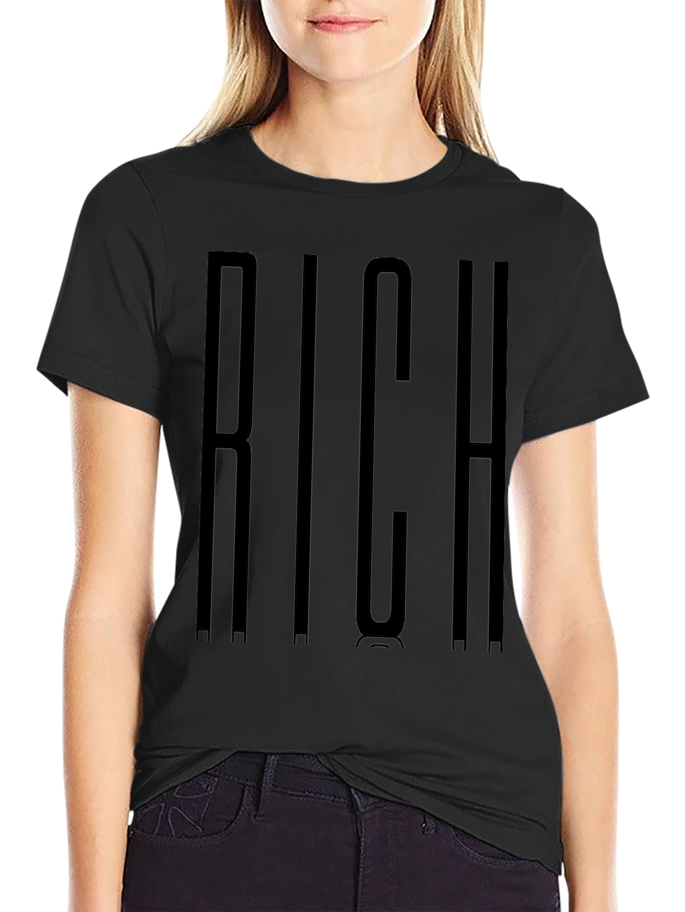 Black RICH Graphic Crewneck T-Shirt