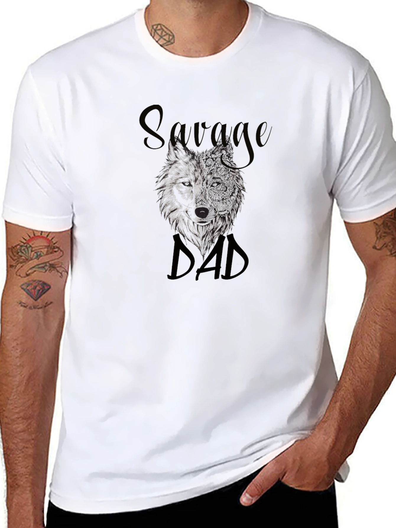 Savage Dad Wolf Graphic T-Shirt - Black