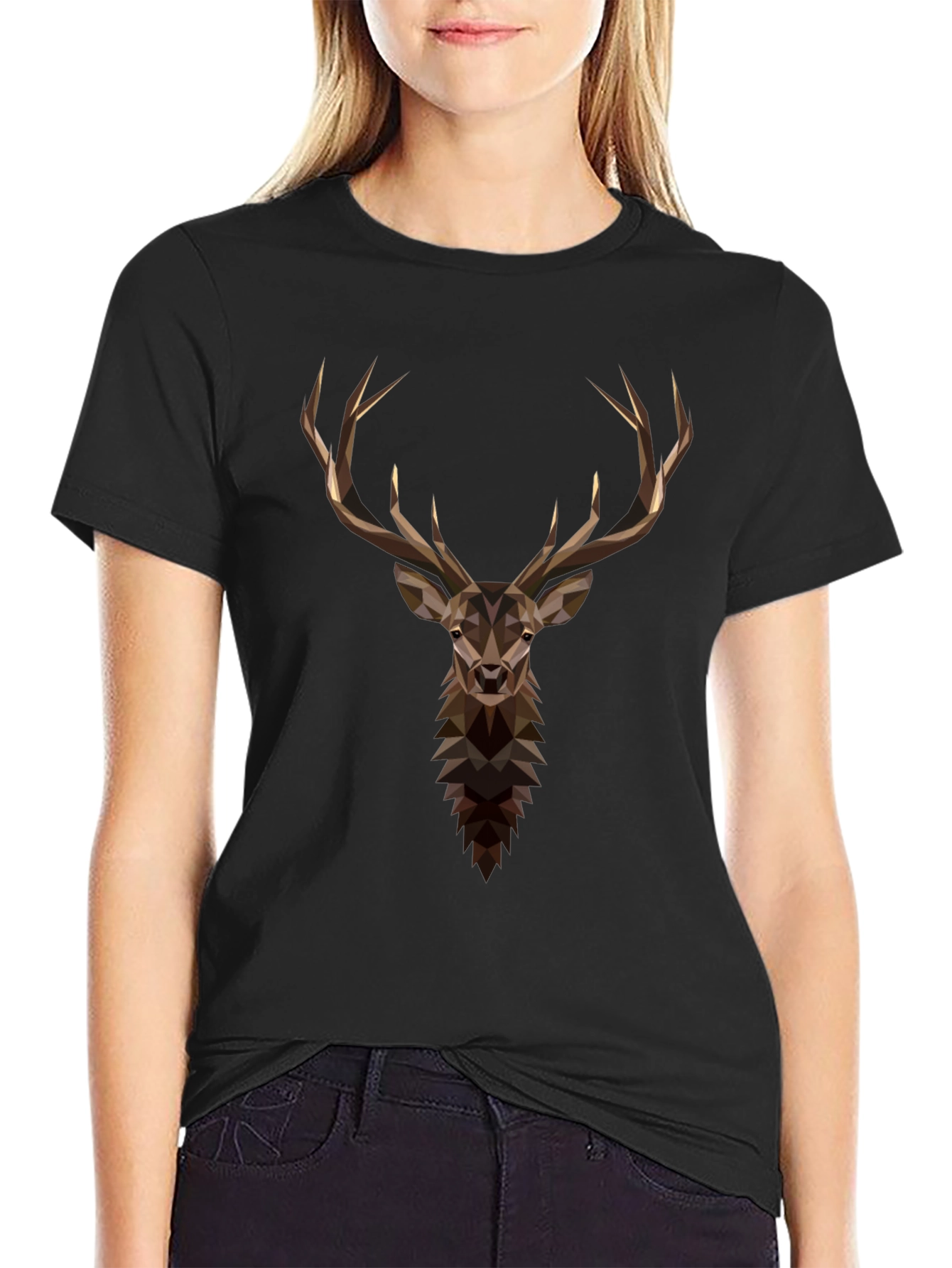 Geometric Deer Graphic Tee - Mens Black T-Shirt