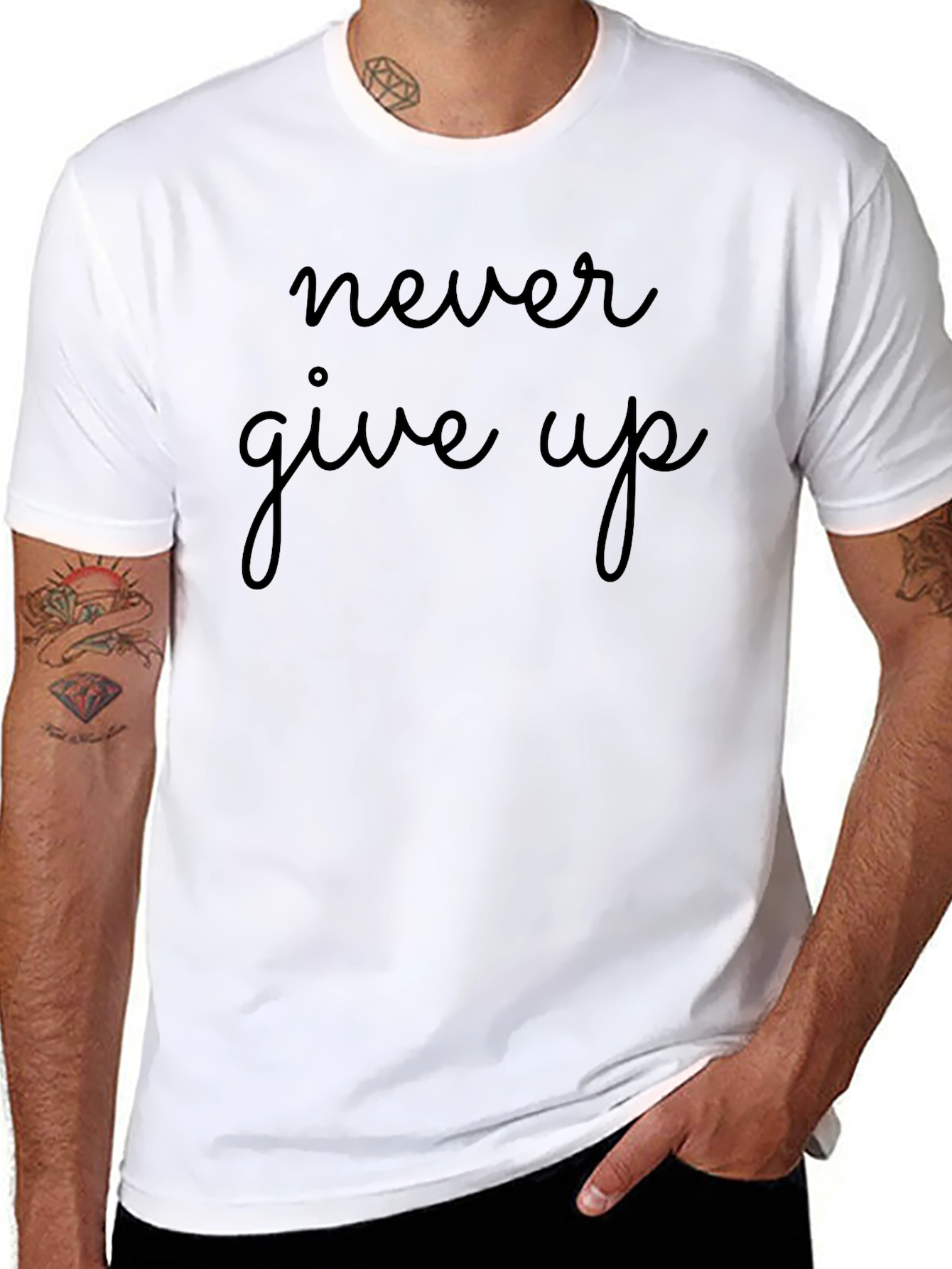Never Give Up Black Graphic Tee