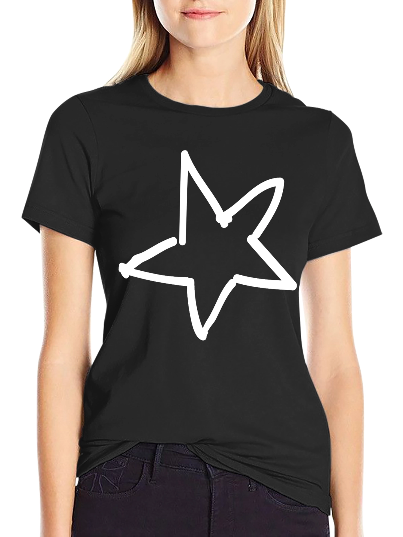 Black T-Shirt with Star Graphic Print