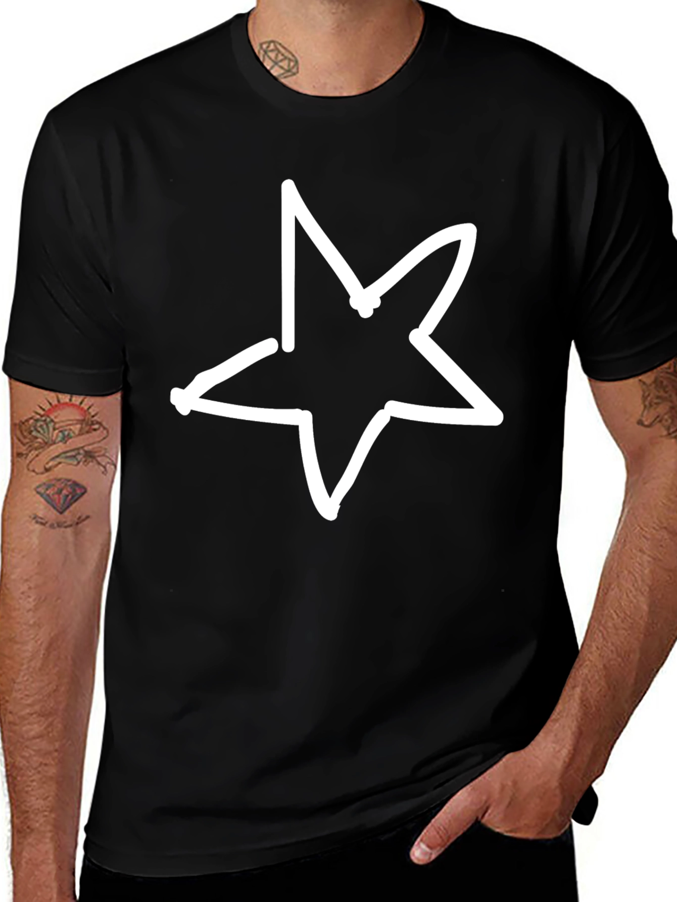 Black T-Shirt with Star Graphic Print