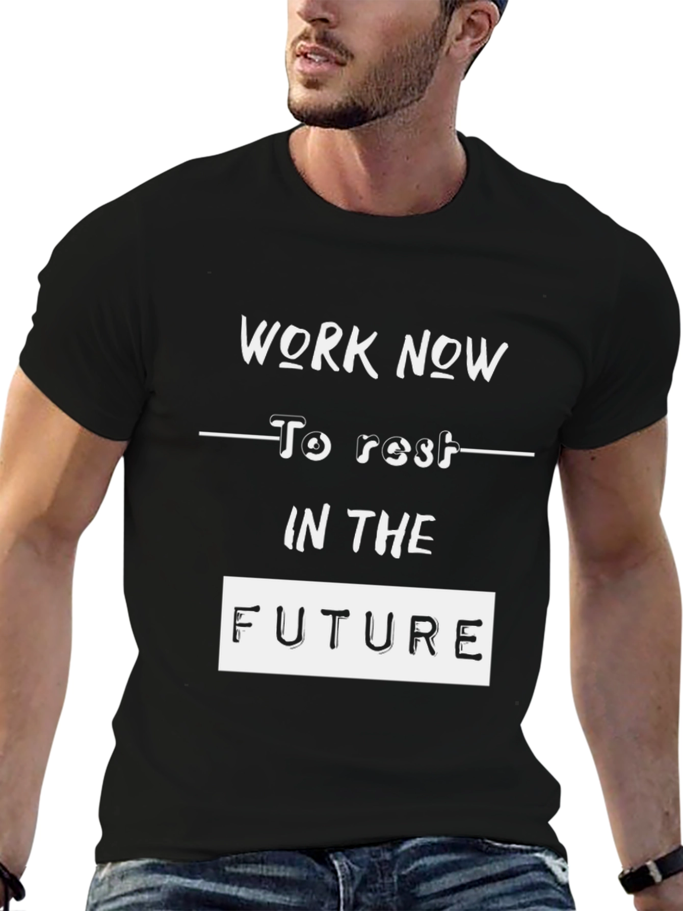 Work Now T-Shirt Black Cotton Graphic Tee