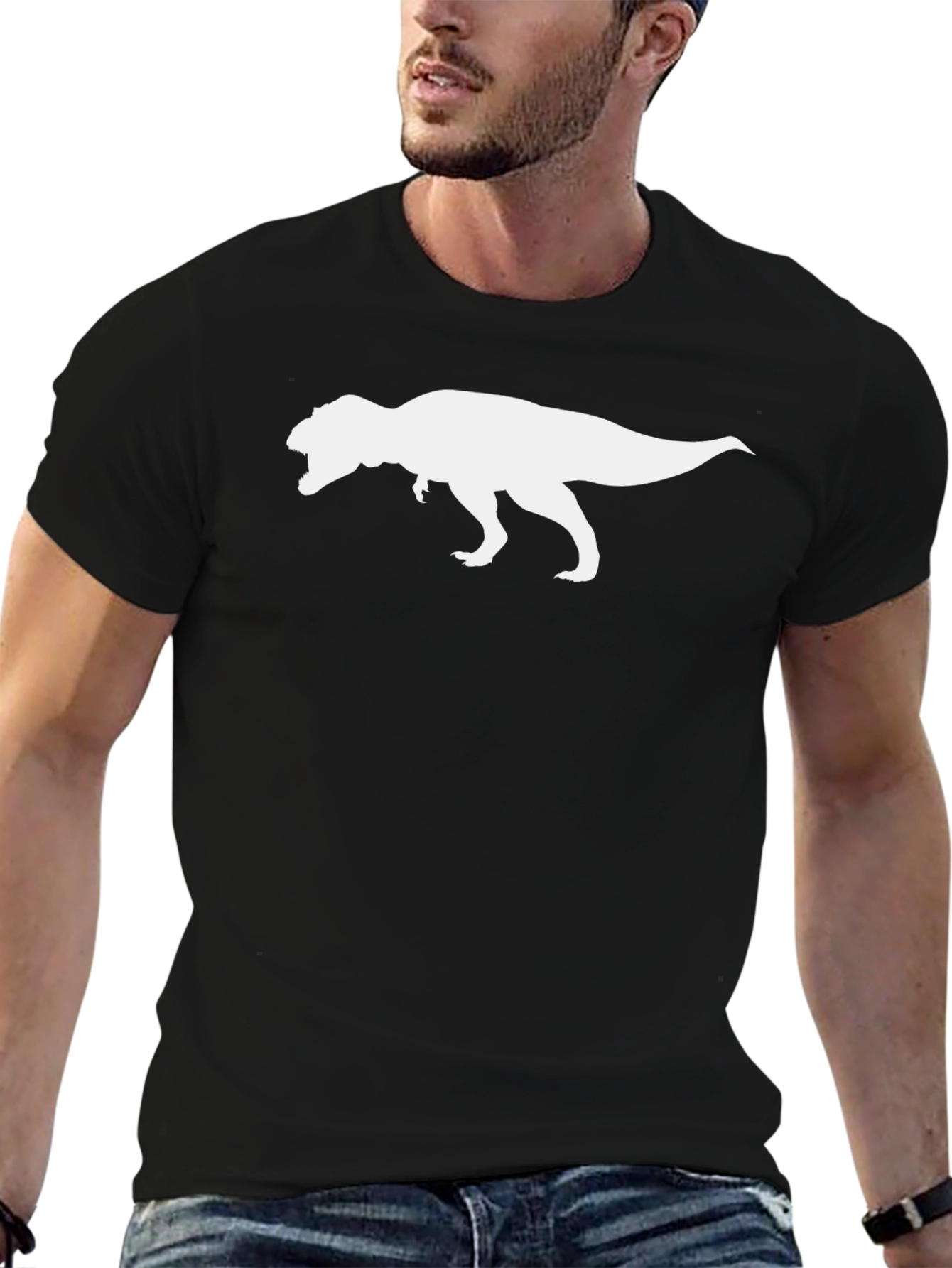 T-Rex Silhouette Black Cotton Graphic Tee