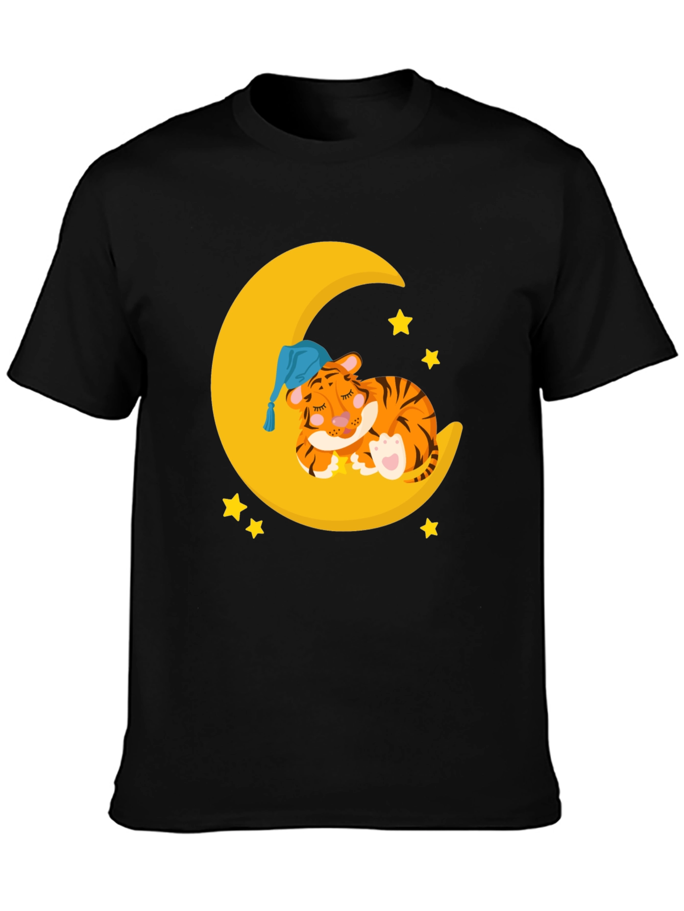 Cute Sleeping Tiger on Moon Graphic T-Shirt