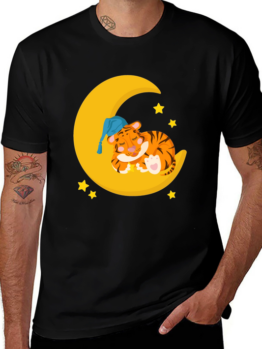 Cute Sleeping Tiger on Moon Graphic T-Shirt