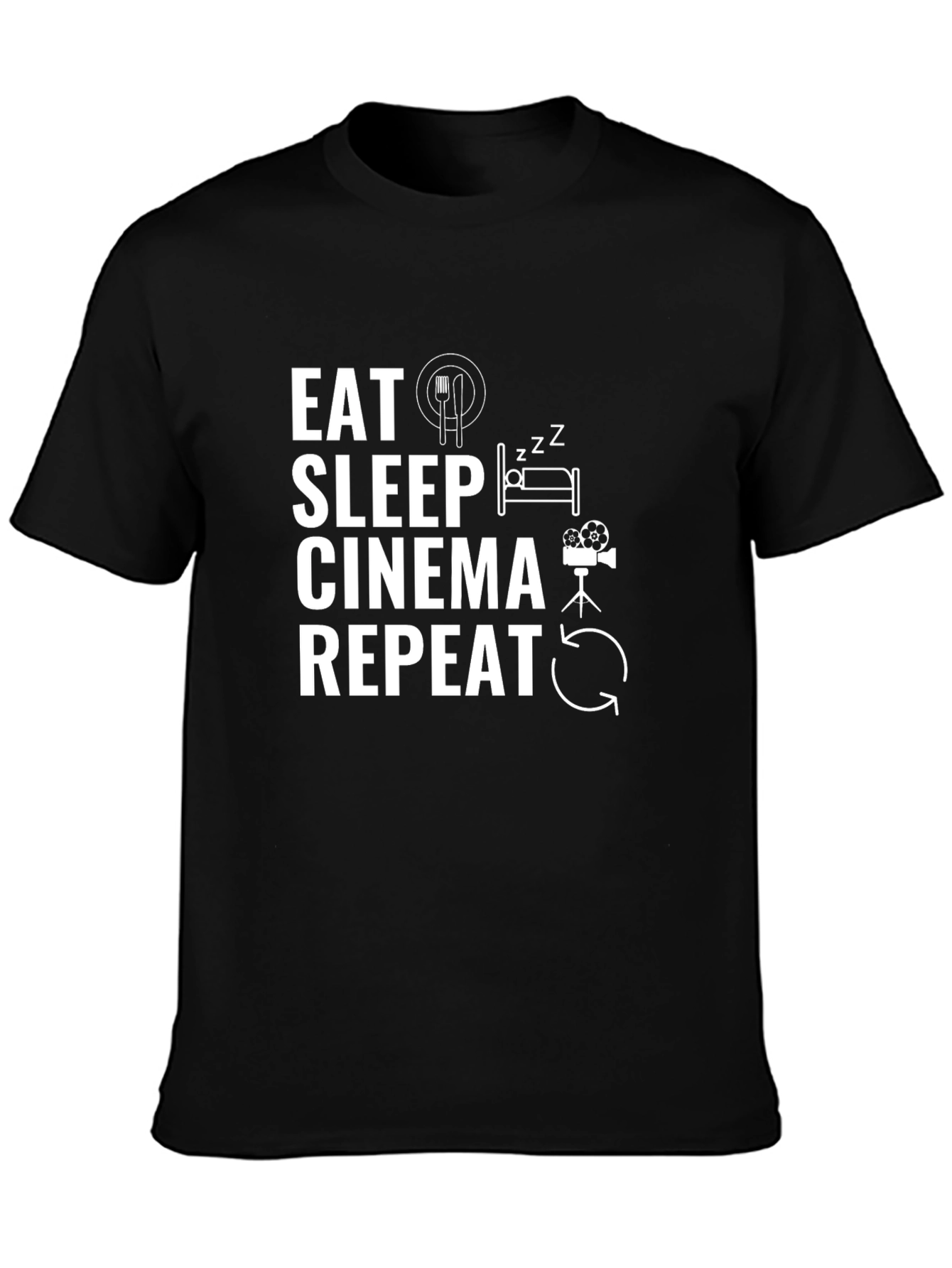 Eat Sleep Cinema Repeat Black Graphic T-Shirt