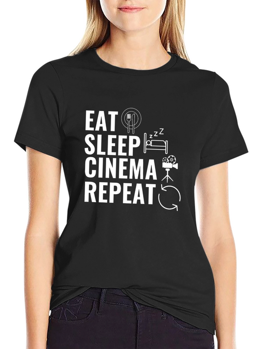 Eat Sleep Cinema Repeat Black Graphic T-Shirt