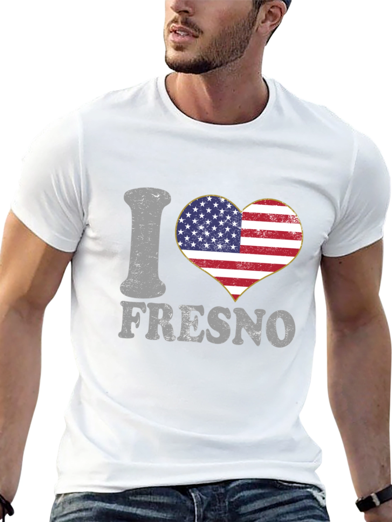 I Love Fresno American Flag Heart T-Shirt