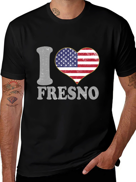 I Love Fresno American Flag Heart T-Shirt