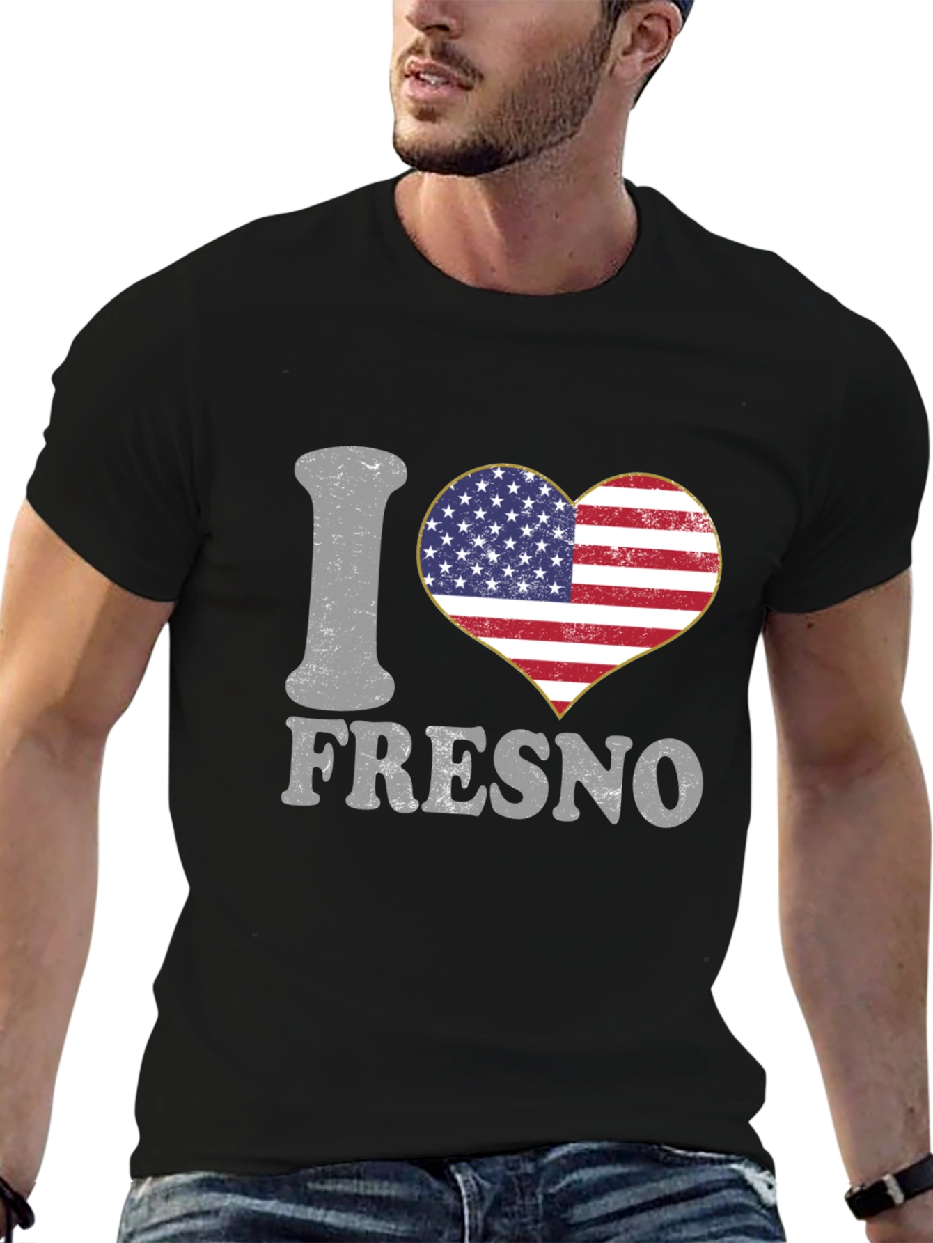 I Love Fresno American Flag Heart T-Shirt