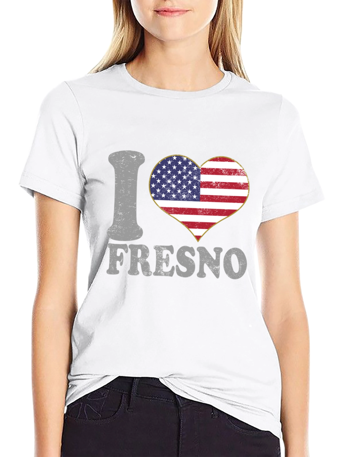I Love Fresno American Flag Heart T-Shirt