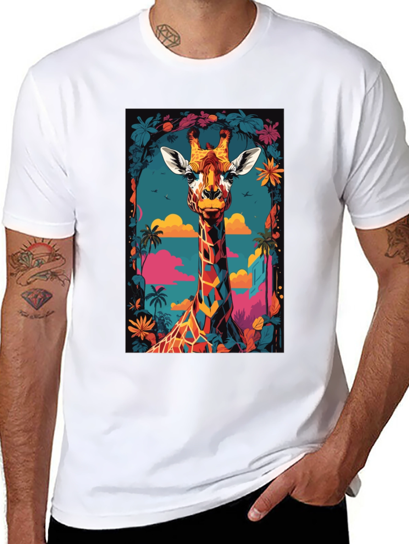 Cool Giraffe Graphic Print Black T-Shirt