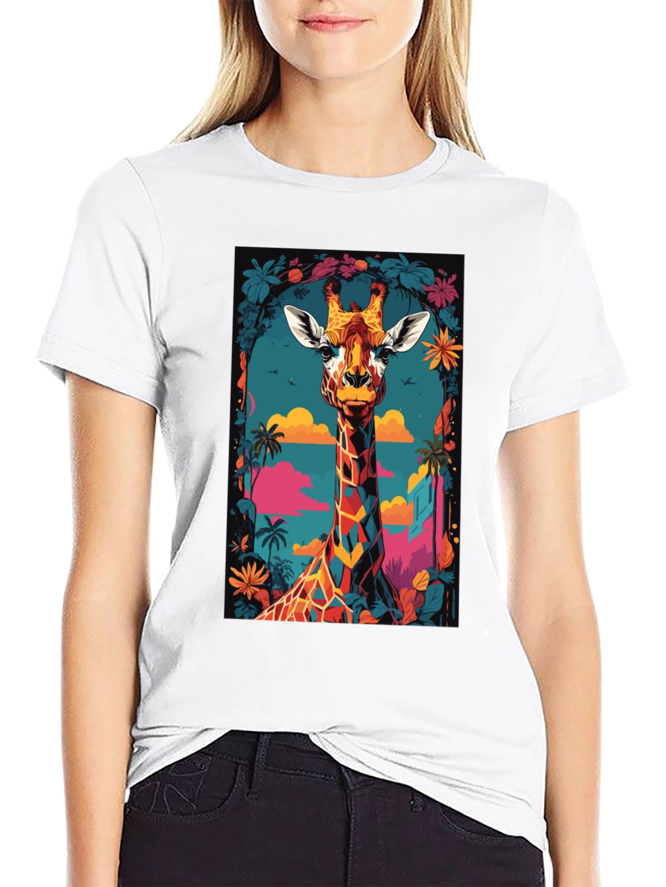 Cool Giraffe Graphic Print Black T-Shirt