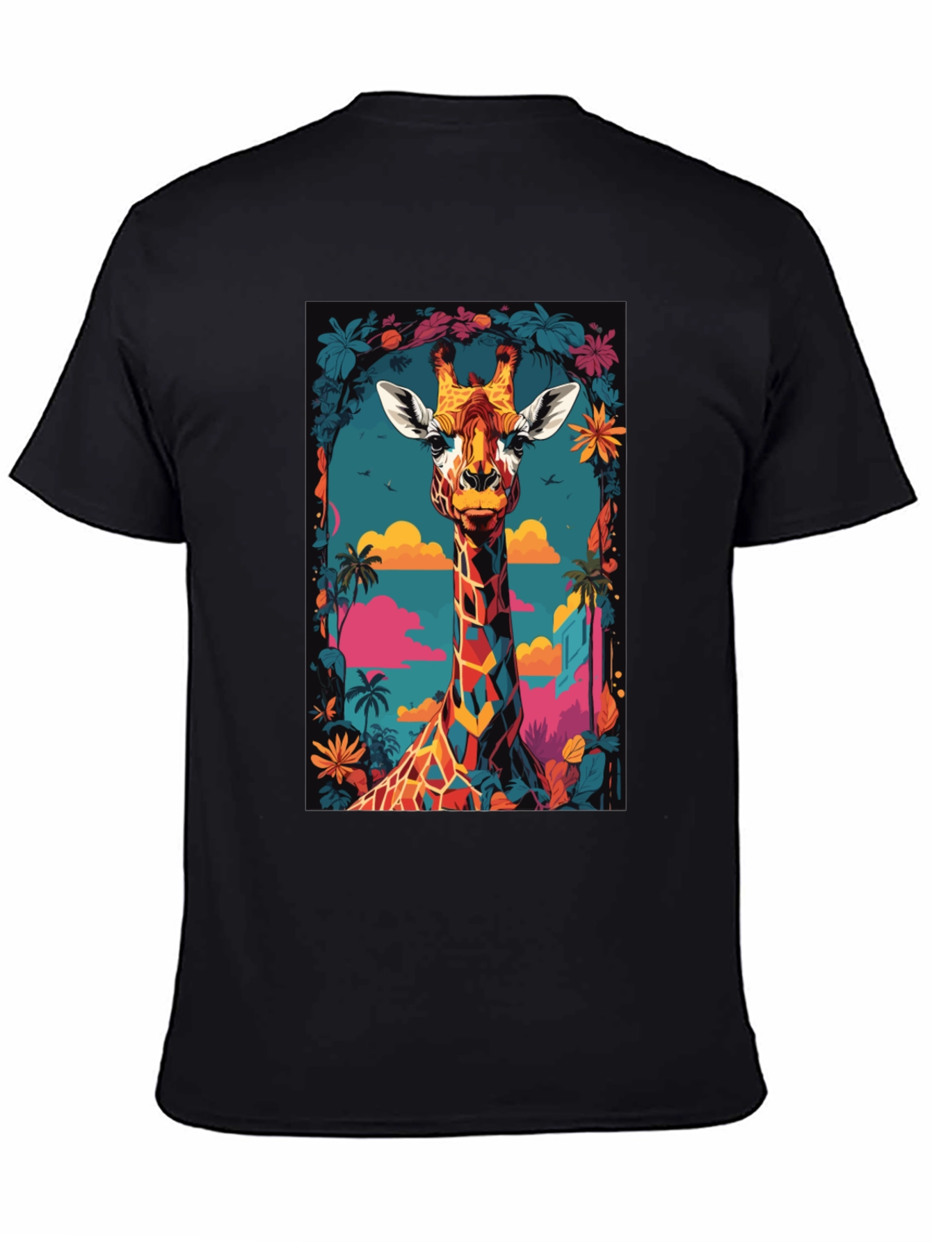 Cool Giraffe Graphic Print Black T-Shirt