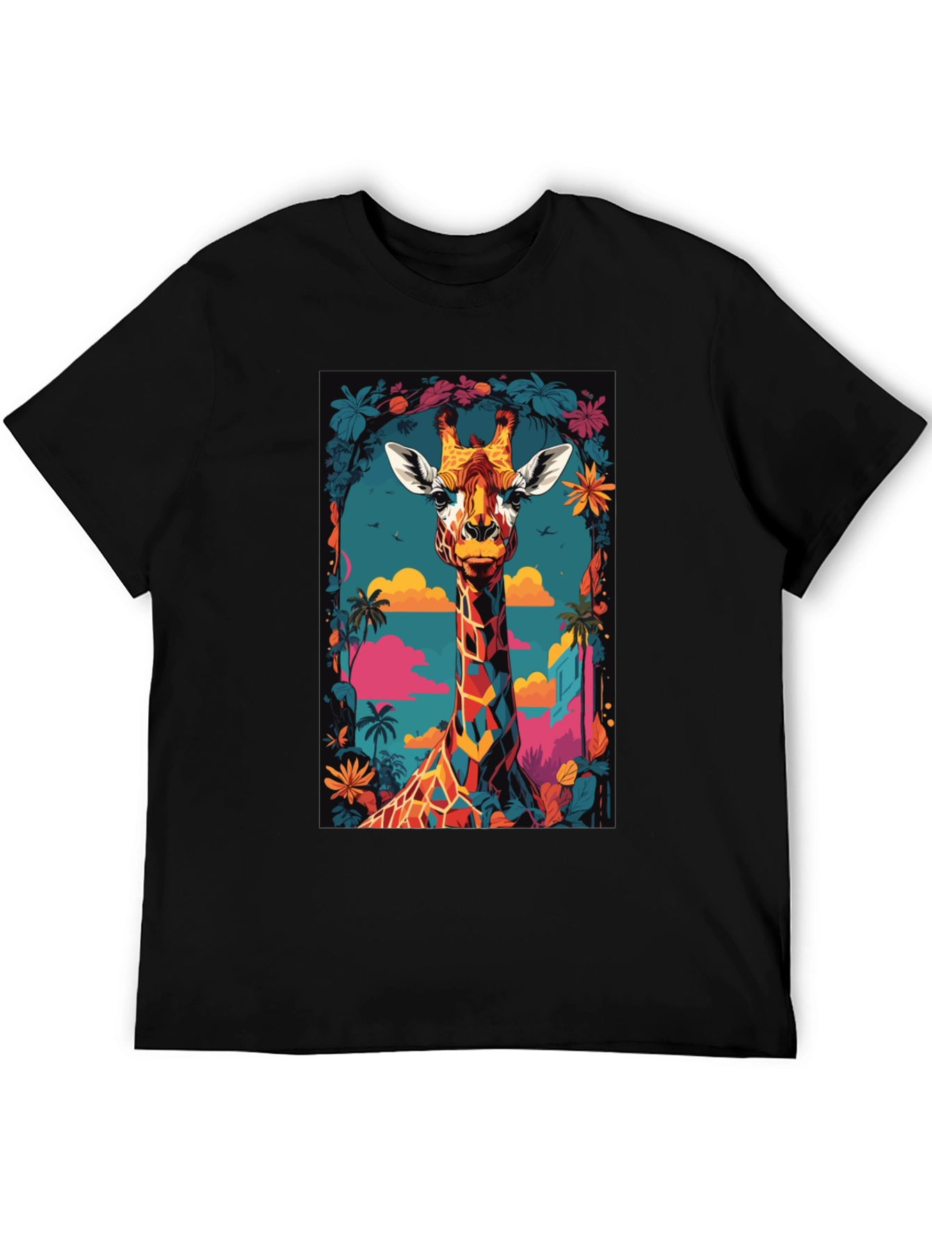 Cool Giraffe Graphic Print Black T-Shirt