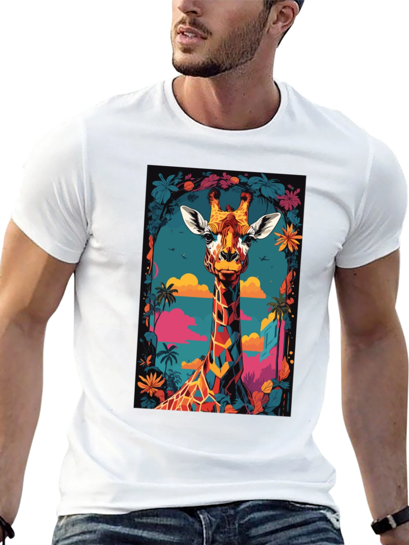 Cool Giraffe Graphic Print Black T-Shirt