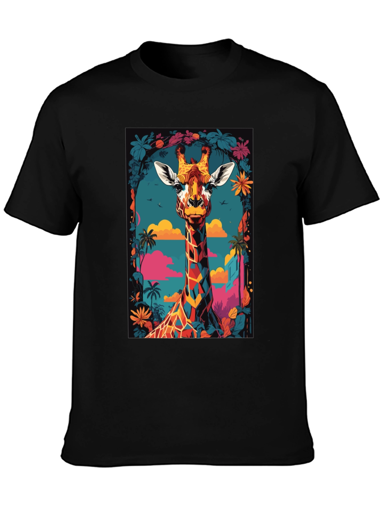 Cool Giraffe Graphic Print Black T-Shirt