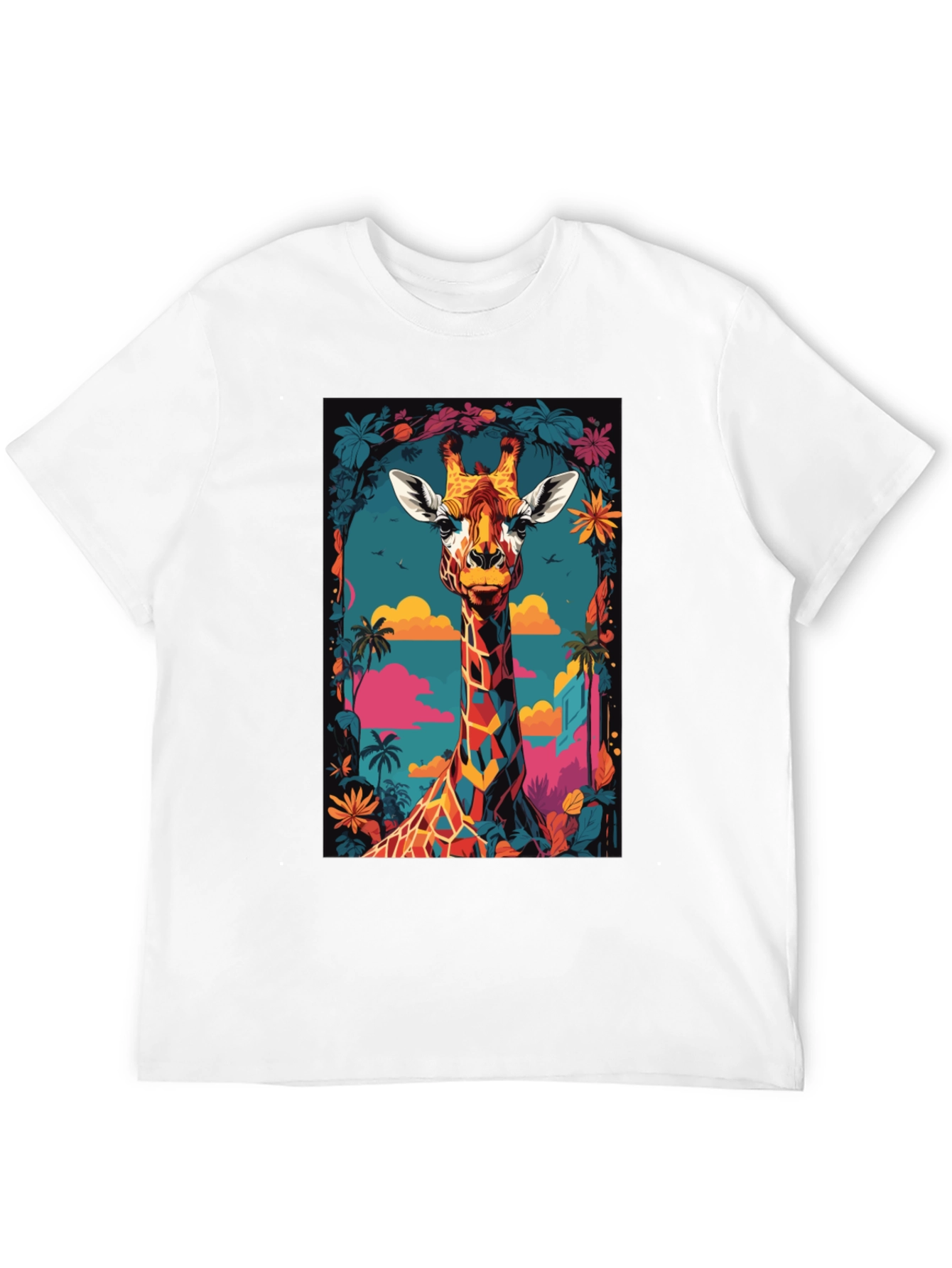 Cool Giraffe Graphic Print Black T-Shirt