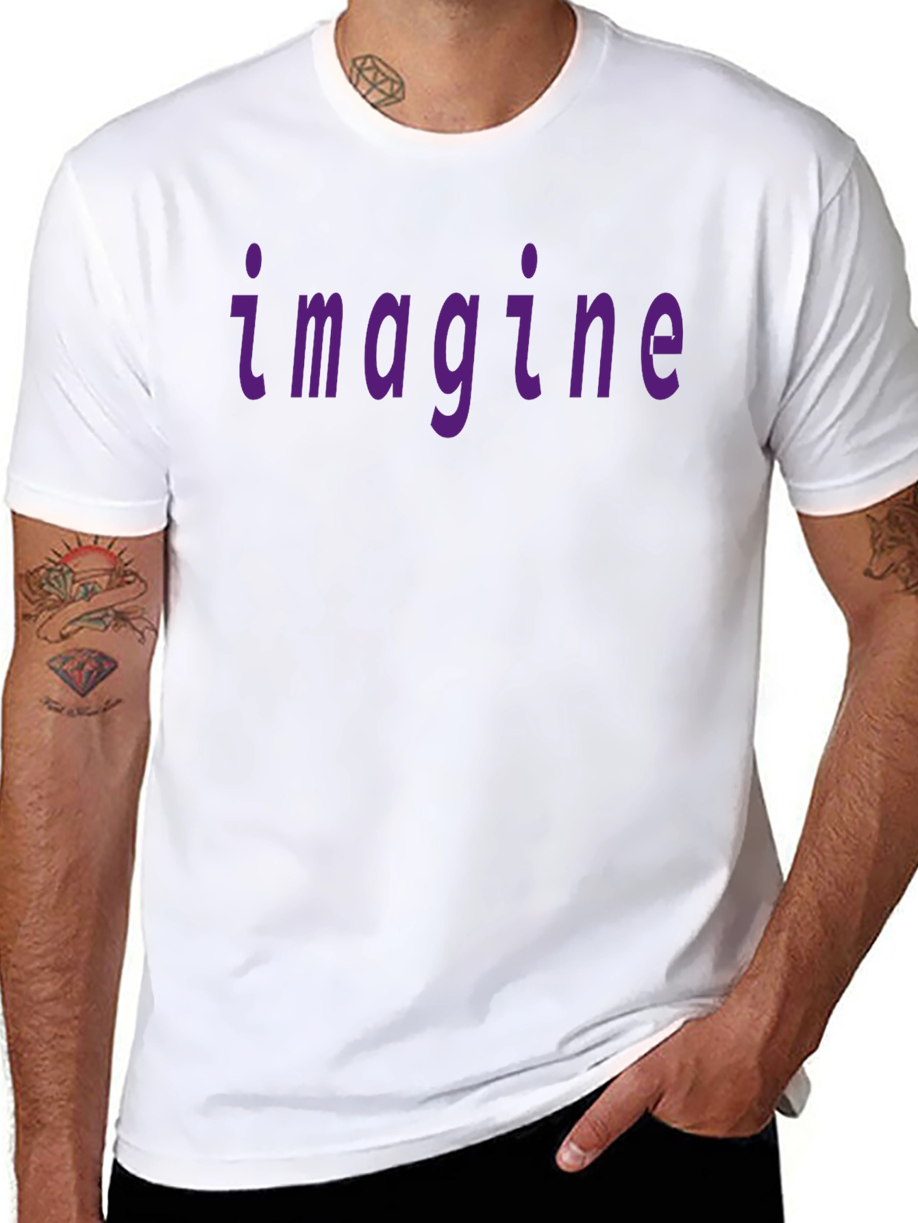 Imagine Purple Print Black T-Shirt