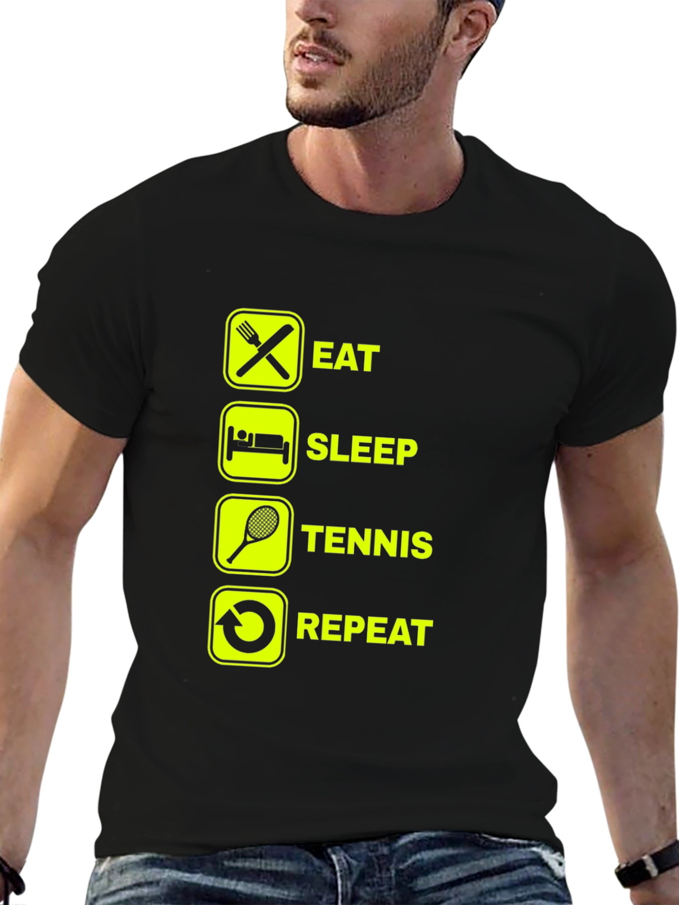 Eat Sleep Tennis Repeat Black T-Shirt