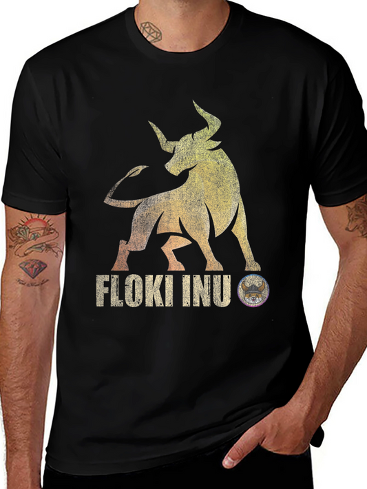 Floki Inu Bull Black T-Shirt - Crypto Viking Tee