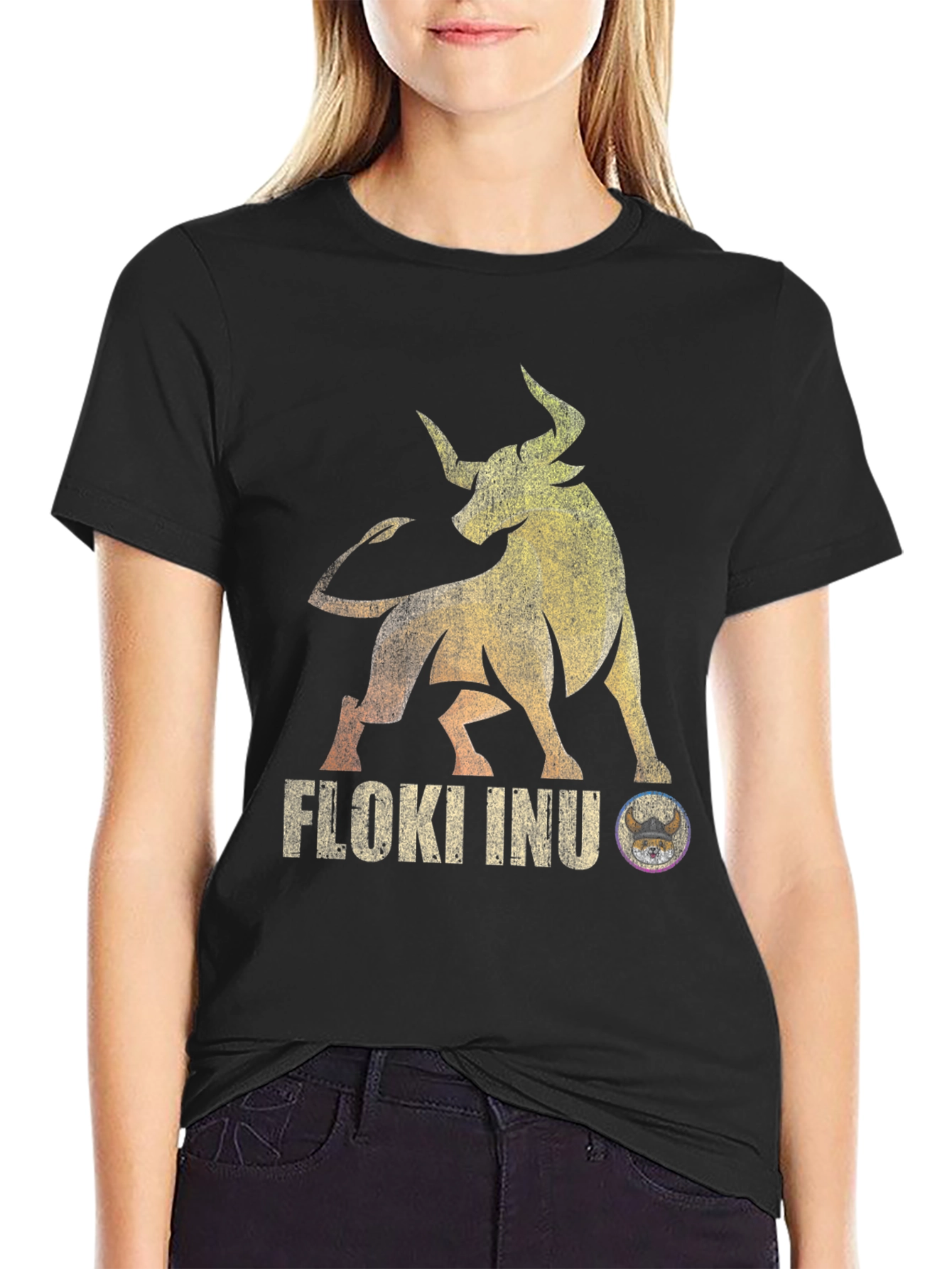 Floki Inu Bull Black T-Shirt - Crypto Viking Tee