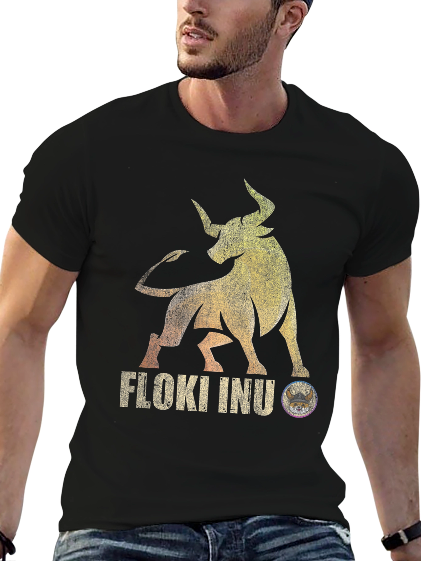 Floki Inu Bull Black T-Shirt - Crypto Viking Tee
