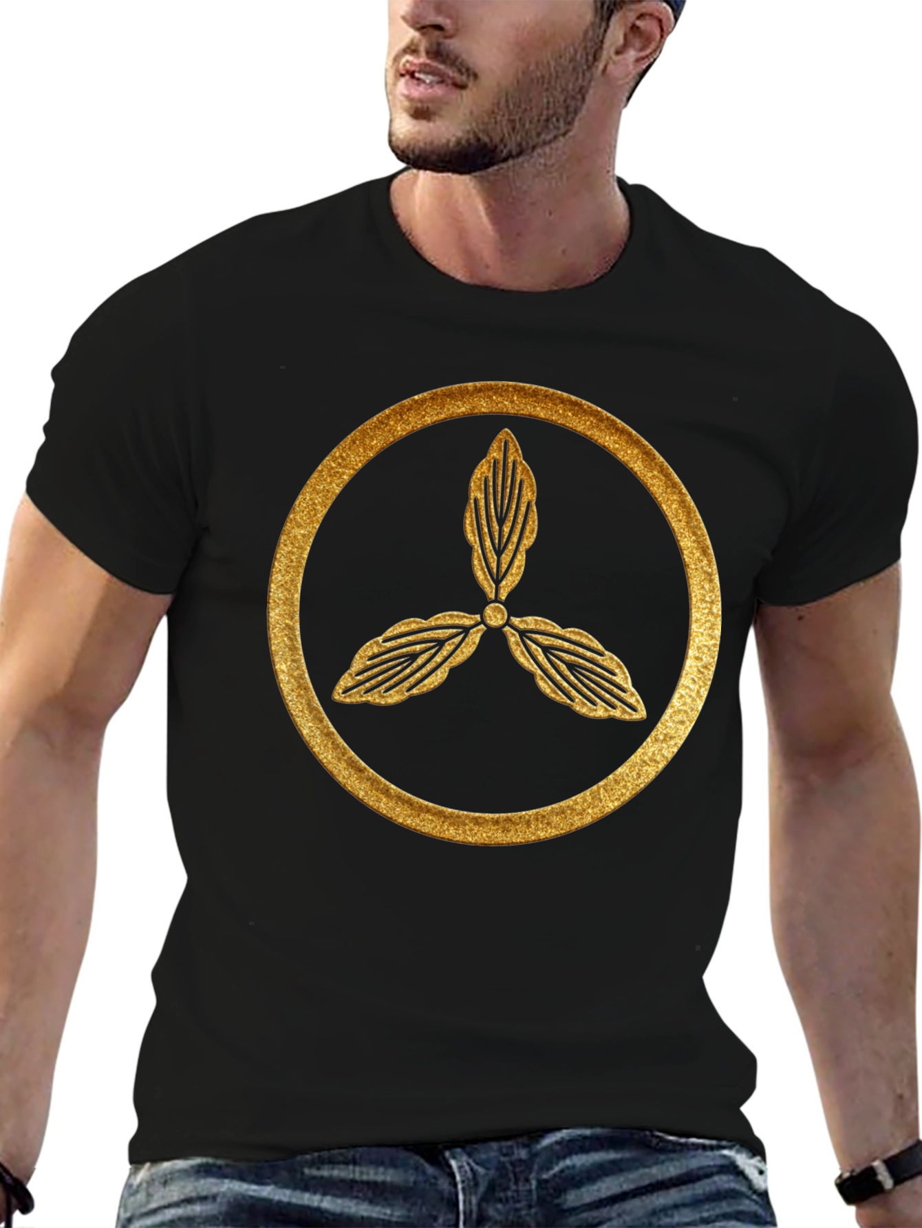 Elegant Gold Leaf Circle Graphic Tee