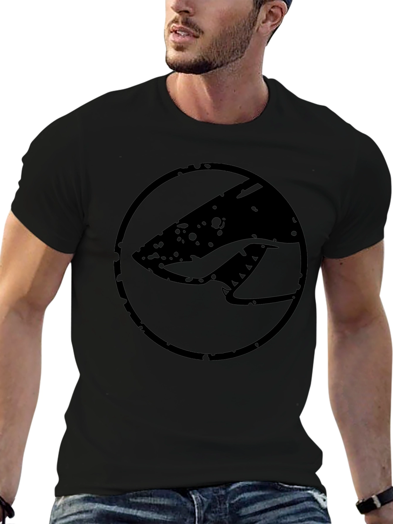 Black Graphic Tee - Shark Logo