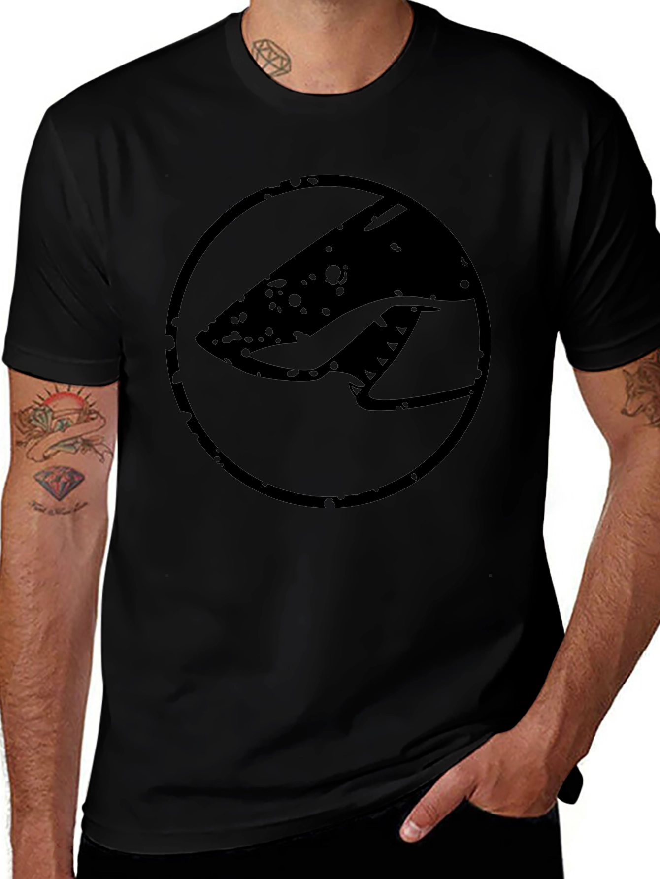 Black Graphic Tee - Shark Logo