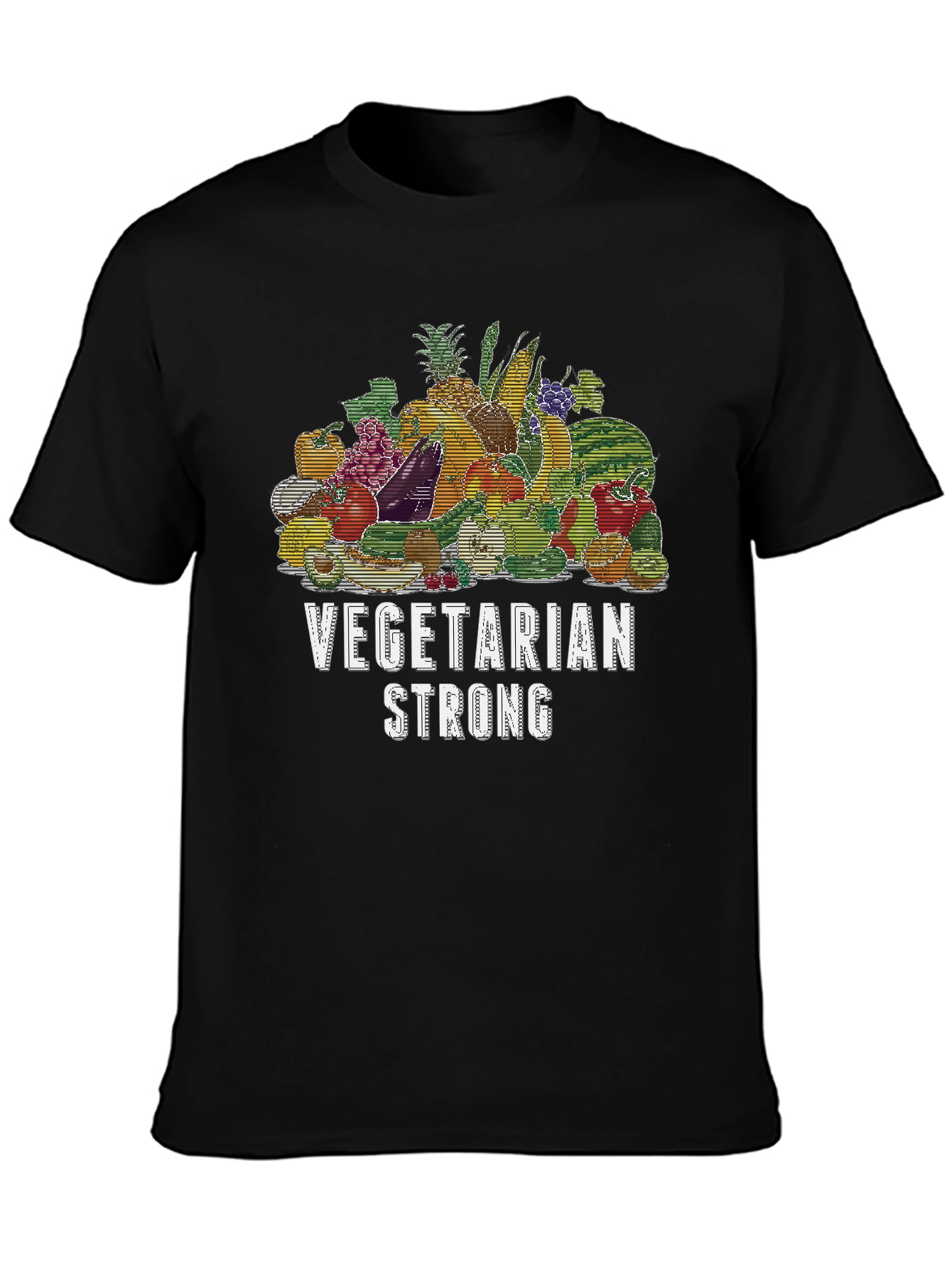 Vegetarian Strong Graphic T-Shirt Black Crew Neck Tee
