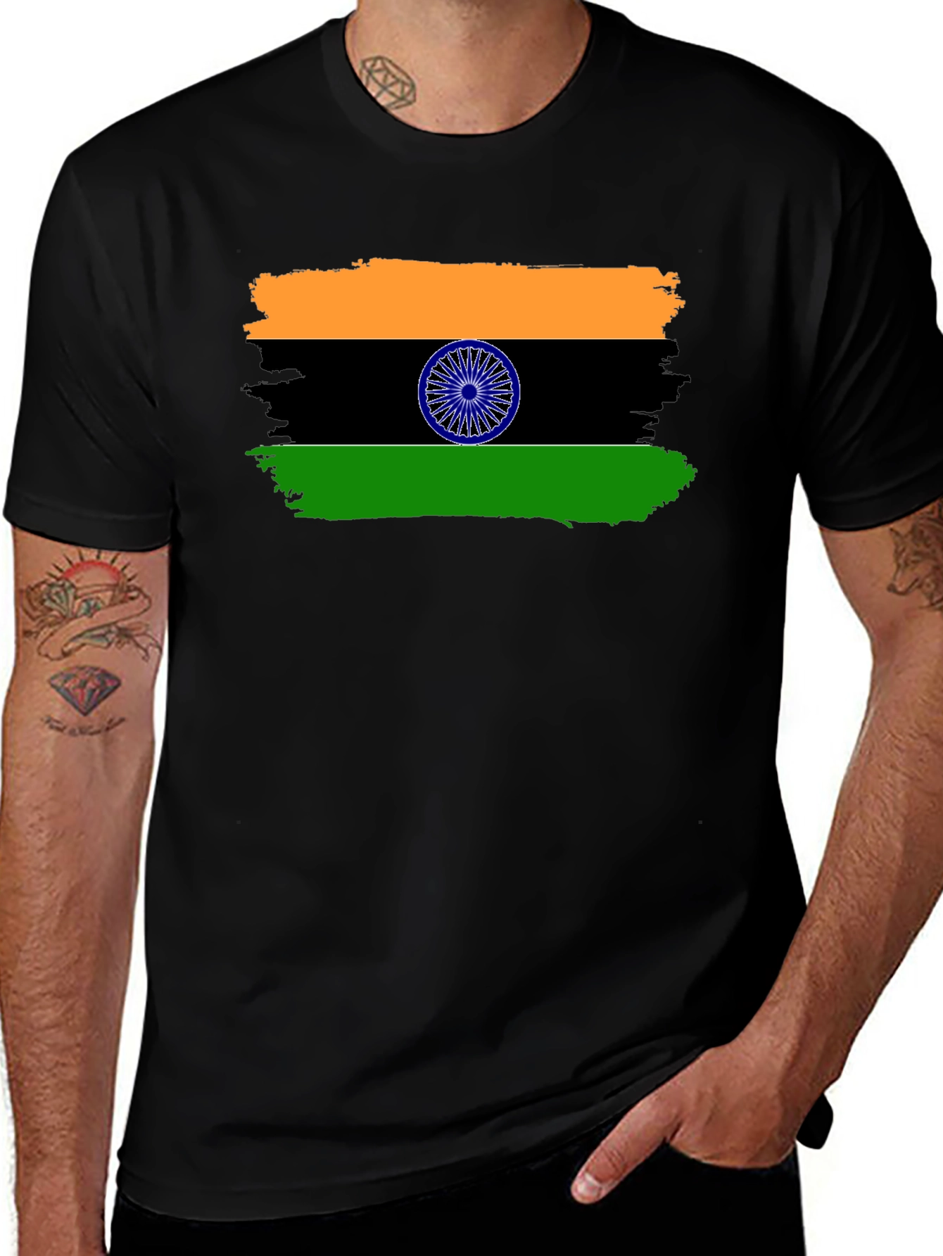 India Flag Graphic Print Black T-Shirt