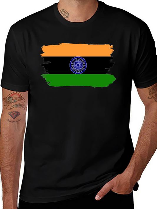India Flag Graphic Print Black T-Shirt