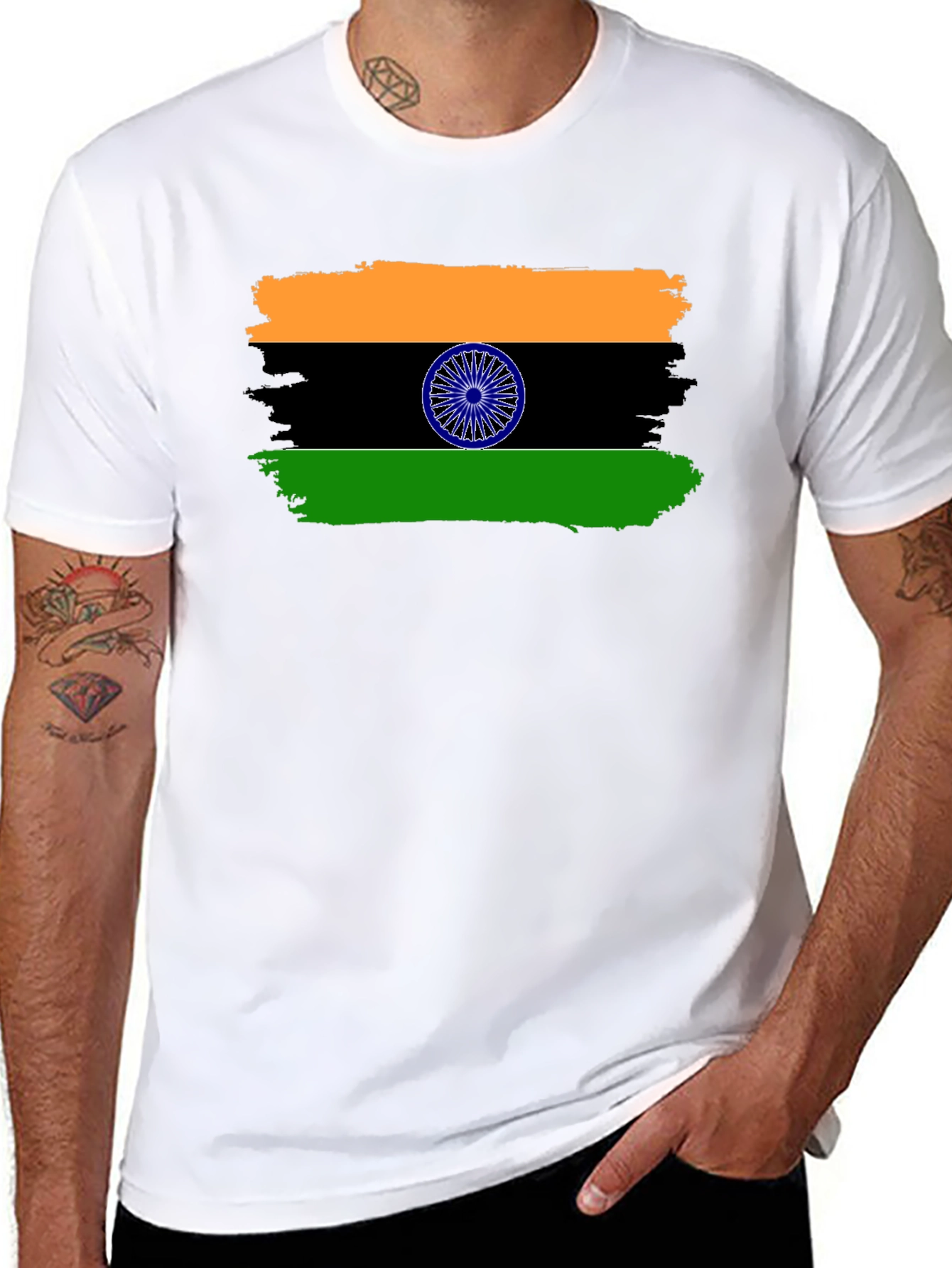 India Flag Graphic Print Black T-Shirt