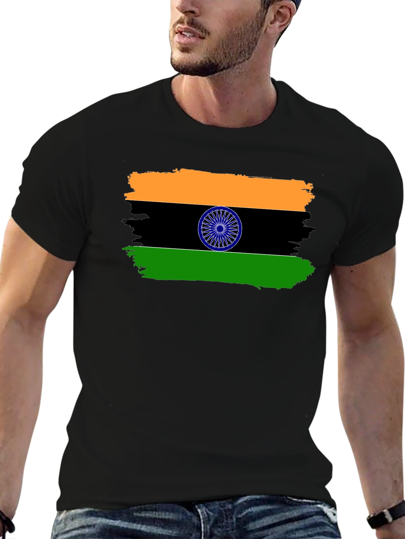 India Flag Graphic Print Black T-Shirt