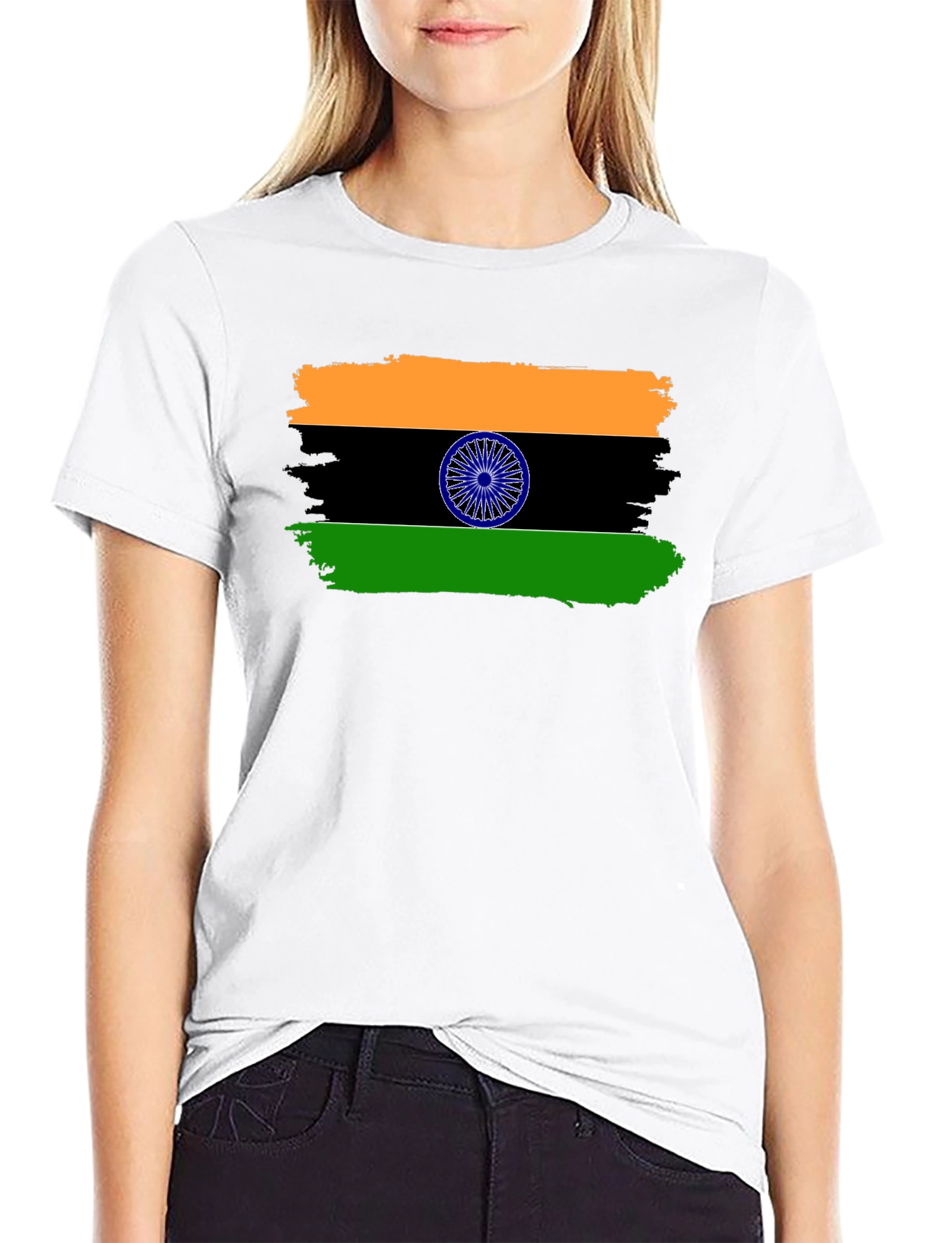 India Flag Graphic Print Black T-Shirt