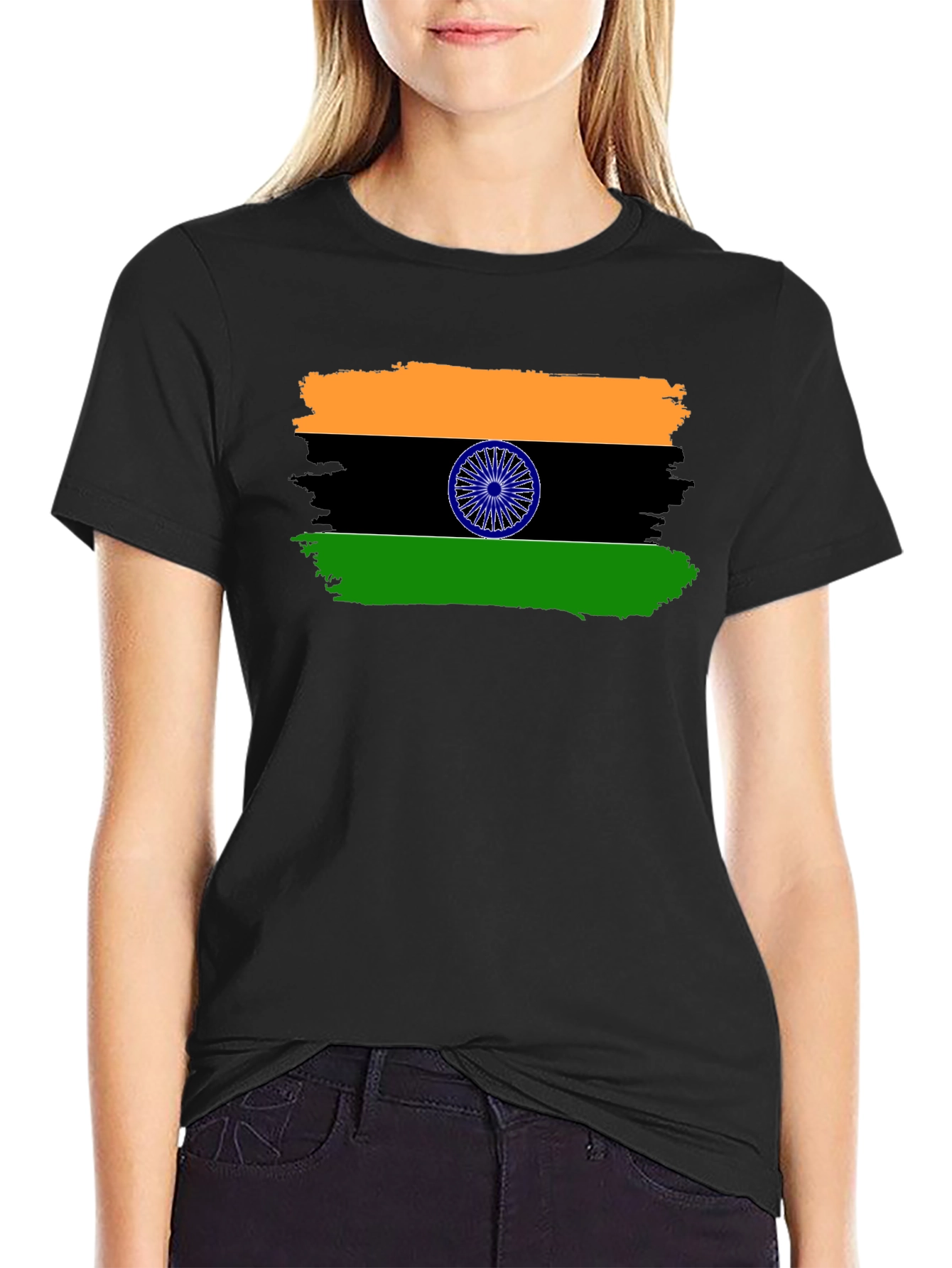 India Flag Graphic Print Black T-Shirt
